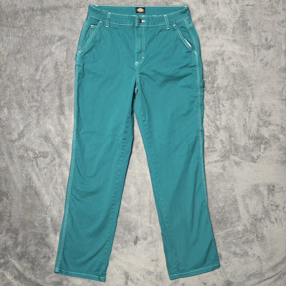 Dickies Womens Carpenter Pants Teal Green Workwear Utility Straight Leg 90s Y2K